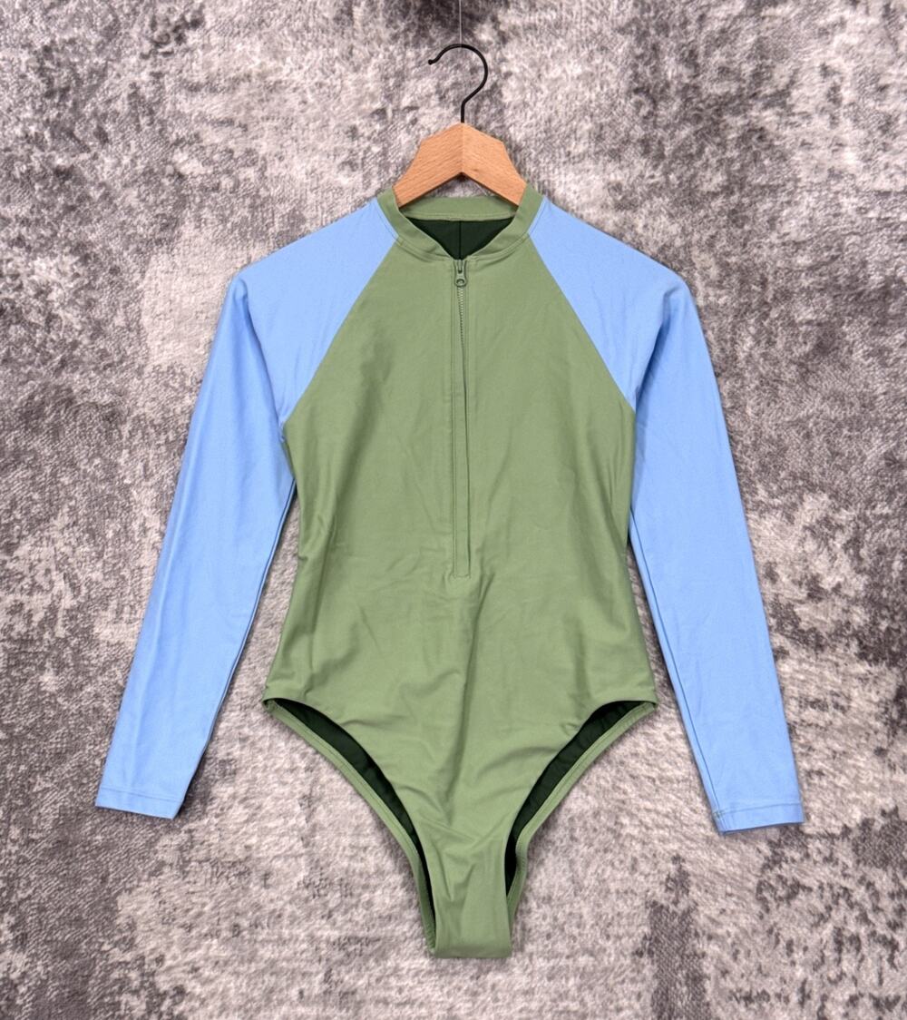 New Jolyn Paloma Zip Up One Piece Swimsuit Medium Womens Color Block UPF 50
